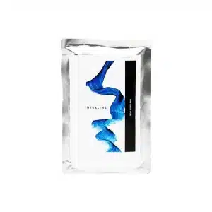 A shiny silver pouch labeled "INTRALINE® SPIRAL 30G 25,4 30 7-0" featuring an abstract blue brushstroke design on the front. The pouch is standing upright against a white background.