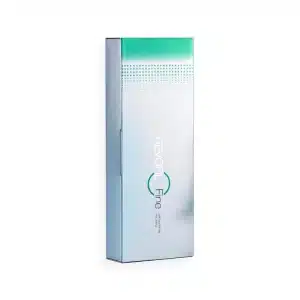 A minimalist rectangular product box with a silver and green color scheme. The text "REVOFIL" and "FINE" are vertically aligned on the front, accompanied by small dots and a circular design. The overall design is sleek and clean.