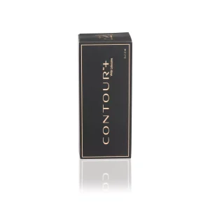 A black rectangular box with gold accents displaying the product name "REVANESSE® CONTOUR™ with Lidocaine" in large print along the longer side. The black and gold design gives it a sleek and sophisticated appearance. The box indicates a volume of 3.2 ml.