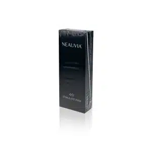 A sleek black rectangular box with the words "NEAUVIA™ ORGANIC STIMULATE MAN" written at the top in white text. The box appears to be unopened, still wrapped in protective plastic.